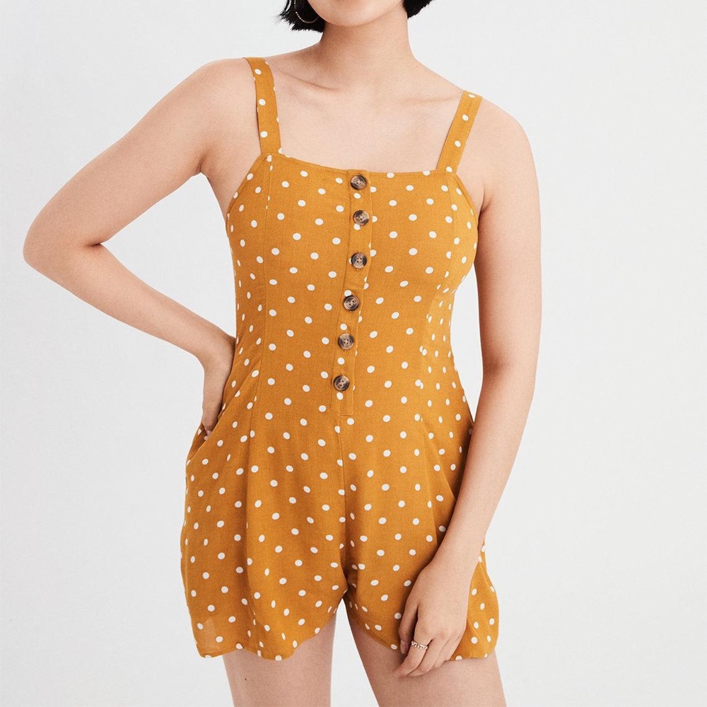 american eagle mustard polka dot romper